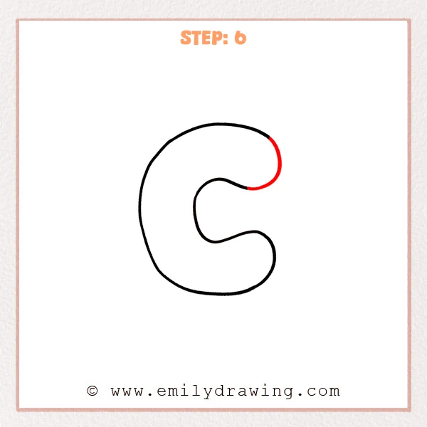 how to draw a bubble letter c - The bubble letter C now has a newly rounded, thicker outer curve at the upper-right opening, making the top corner look more puffy.